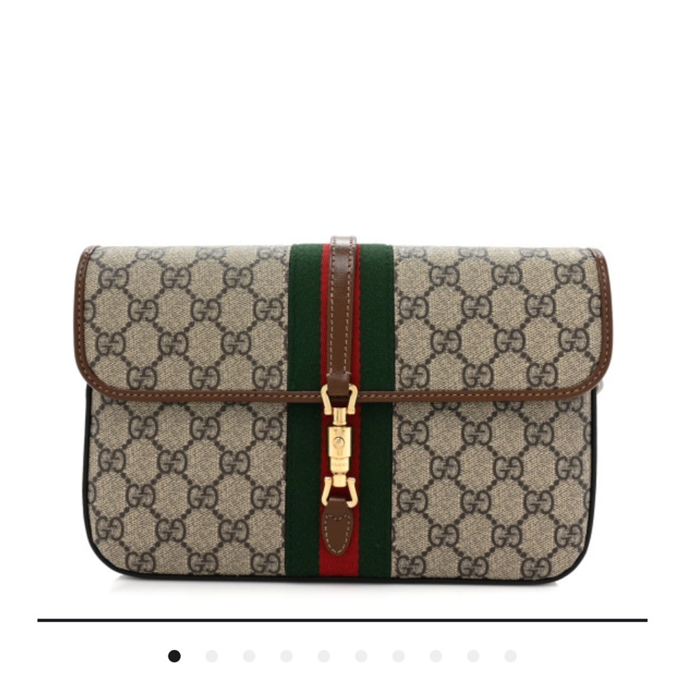 Gucci Beige and Brown Clutch with Green and Red Stripe